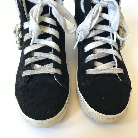 The Shoe Box High Top Sneakers Womens 37 7 Black White Floral Leather Trainers - Picture 4 of 12